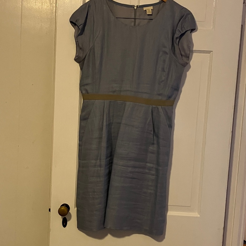 J. Crew Blue Linen Cap Sleeve Dress